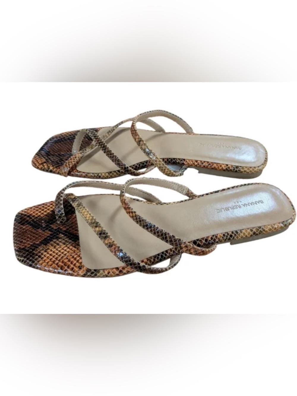 Banana Republic Brown Snake-Print Strappy Slide Sandals